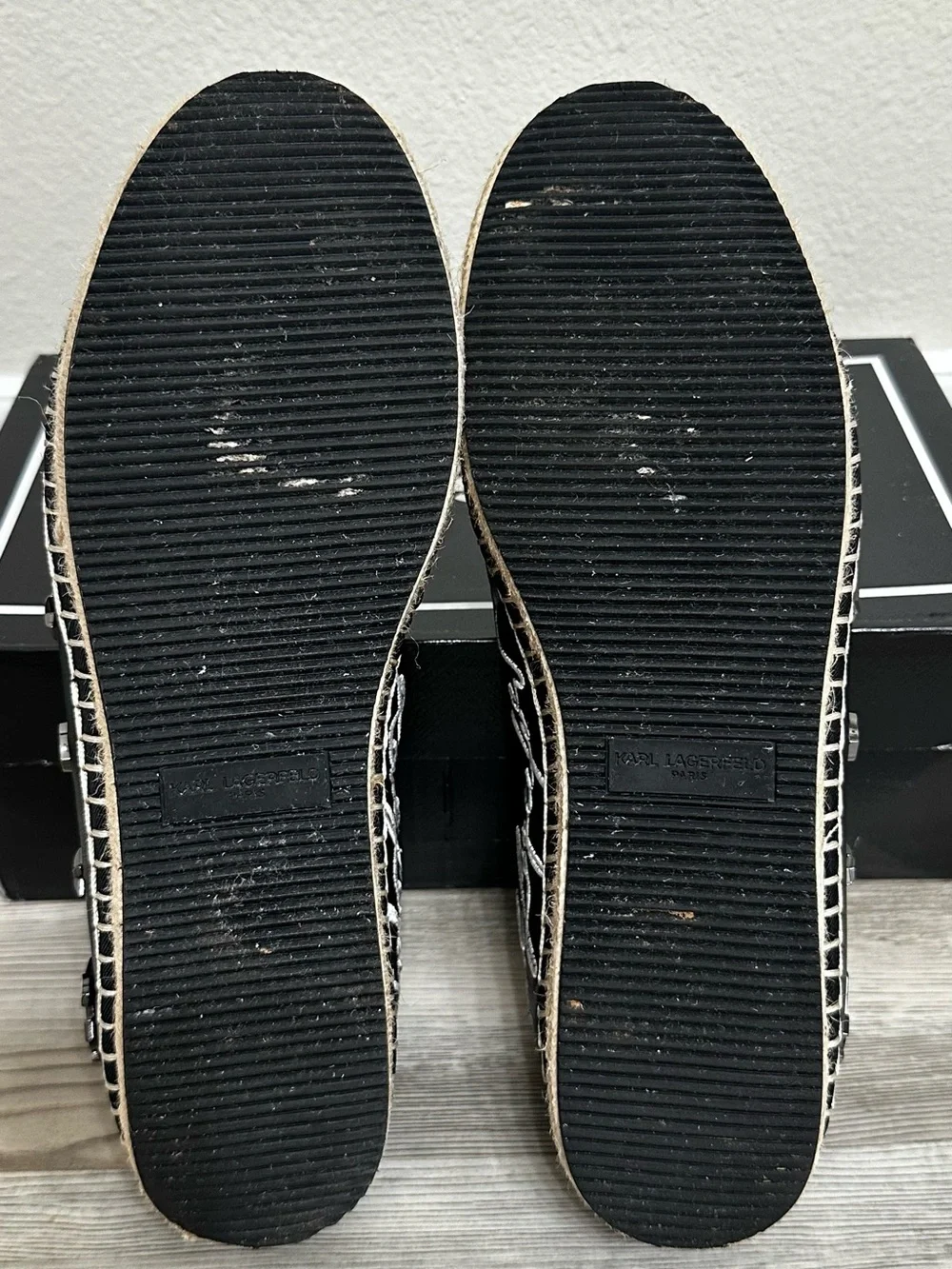 Karl Lagerfeld- Michaela leather pin slip-on flat espadrille